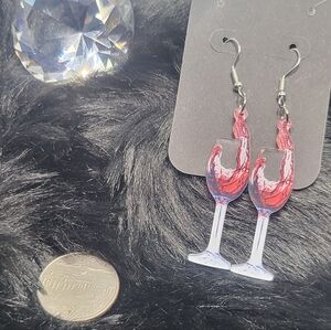 (New) Acrylic Red Wine Dangle Fashion Earrings